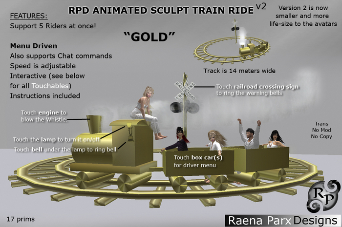 ANIMATED SCULPT TRAIN RIDE v2 - "Gold" 5 Seater - RPD - NEW!!!