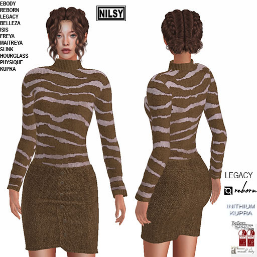 WOOL SWEATER&SKIRT,MESH BODY