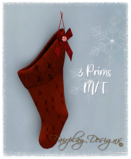 ~FDA~Red Satin Embroidered Christmas Stocking
