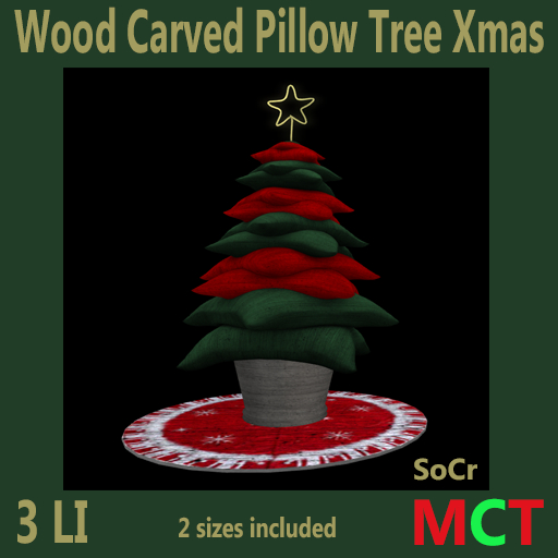 Wood Carved Pillow Tree Xmas