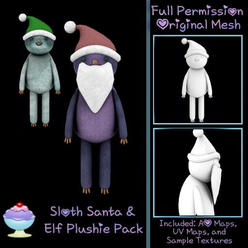 [Sherbert] Full Perm Sloth Santa & Elf Plushie Pack (ADD)