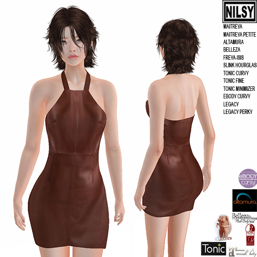 BROWN LEATHER DRESS,MESH BODY