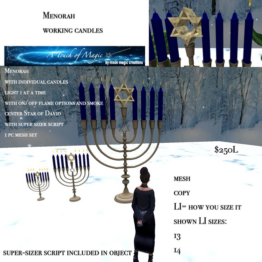 Menorah with 8 candles & resize script-Box