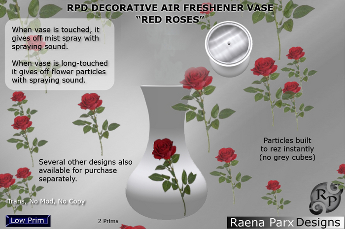 RPD AIR FRESHENER VASE "RED ROSES" WITH MIST, SOUND AND PARTICLES ON TOUCH - RPD - NEW!!!