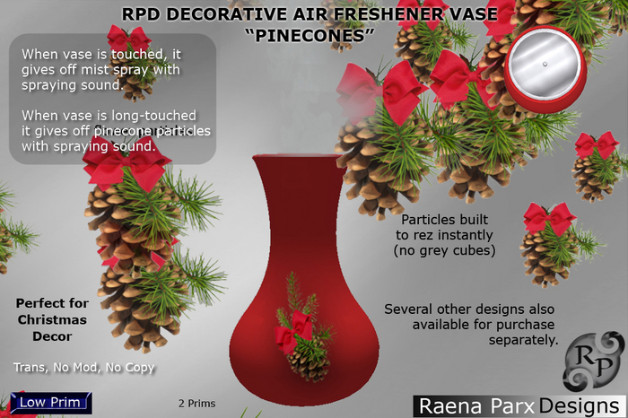 RPD "PINECONES (CHRISTMAS)" AIR FRESHENER VASE WITH MIST, SOUND AND PARTICLES ON TOUCH - RPD - NEW!!!