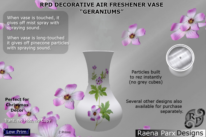 RPD "GERANIUMS" AIR FRESHENER VASE WITH MIST, SOUND AND PARTICLES ON TOUCH - RPD - NEW!!!