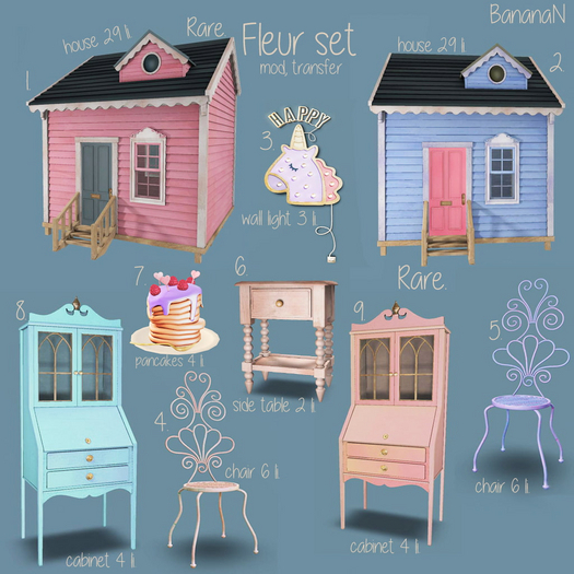 2. BananaN. Fleur set house blue RARE
