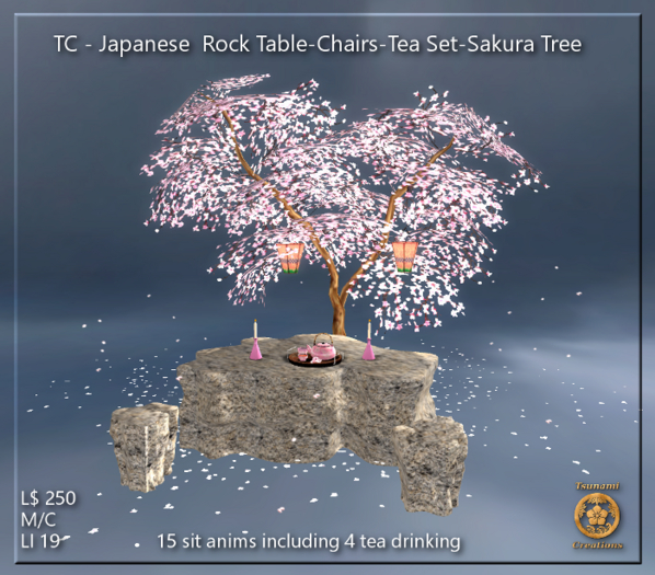 Japanese Rock Table-Chairs-Tea Set-Sakura Tree