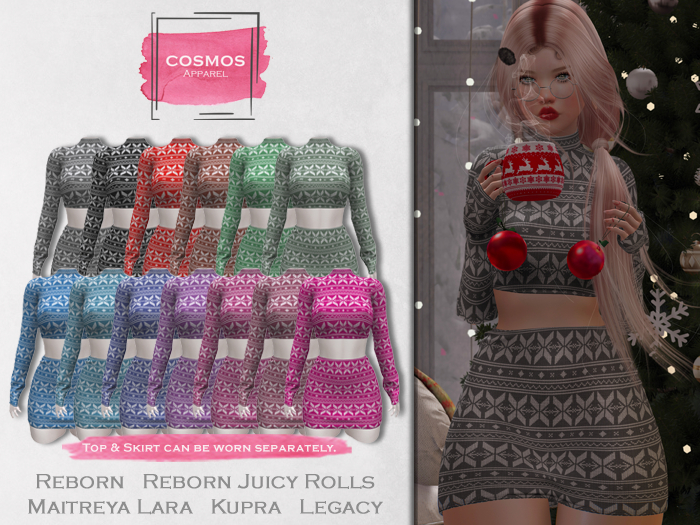 [COSMOS] Martha Top & Skirt Set Xmas Pattern / 13 Colors Demo
