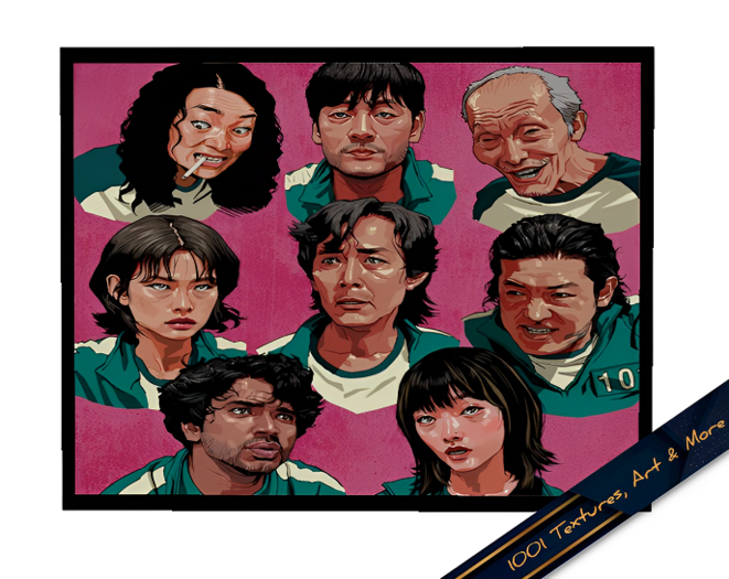 Squid Games Group - Mesh Framed Poster