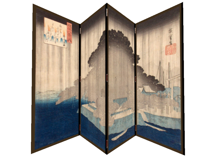 L.M. Evening Rain at Karasaki hinged screen hinged