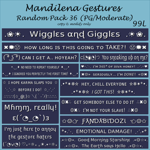 :: MG ::  Mandilena Gestures Pack : Random 36 (PG/Moderate)