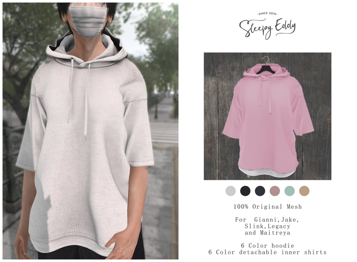 Sleepy Eddy_Half Sleeve Hoodie (pink)