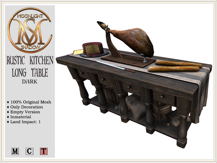 [MoonSha] Rustic Kitchen Long Table - Dark (Boxed)