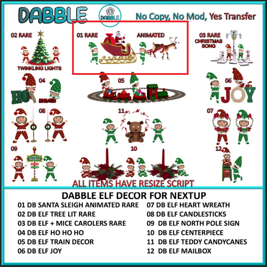 01 RARE-ELF DECOR-SANTA SLEIGH-DB