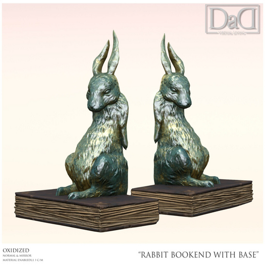 DaD - Rabbit Bookend w base - Oxidized