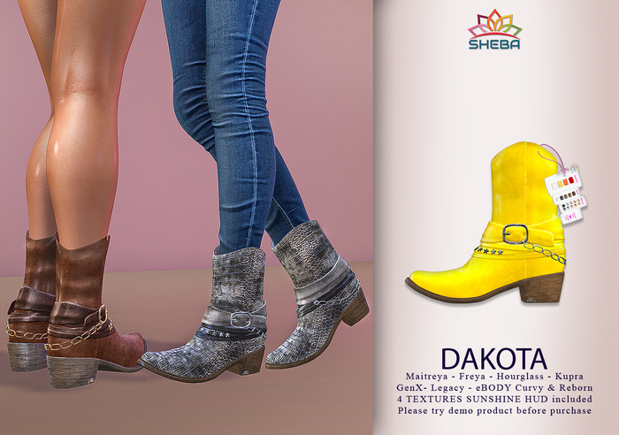 Dakota Country Western Cowboy Cowgirl Buckled Boots (SunShine) ~ Maitreya, Legacy, Kupra, Reborn, GenX