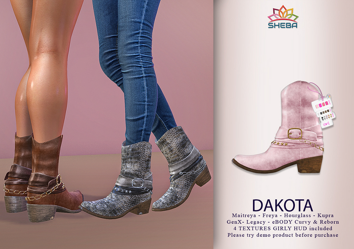 Dakota Country Western Cowboy Cowgirl Buckled Boots (Girly Pinks) ~ Maitreya, Legacy, Kupra, Reborn, GenX