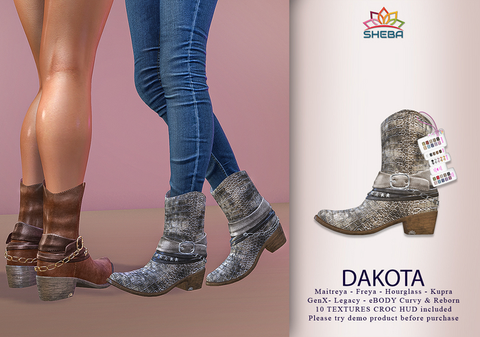 Dakota Country Western Cowboy Cowgirl Buckled Boots (Croc) ~ Maitreya, Legacy, Kupra, Reborn, GenX