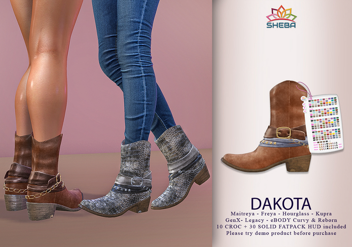 Dakota Country Western Cowboy Cowgirl Buckled Boots (Fatpack) ~ Maitreya, Legacy, Kupra, Reborn, GenX
