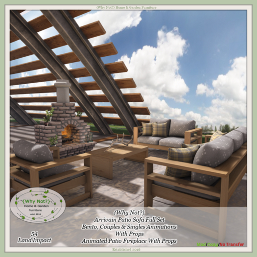 {Why Not?} Arrivain Patio Sofa Set & Fireplace-Boxed