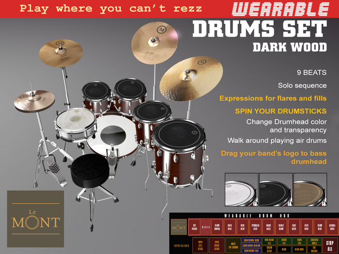 Wearable Drums Set Dark Wood