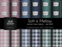 AD HOC - SOFT & MELLOW - Set B04 - Cotton Linen Fabric (Cute Kitty Cat & gingham)