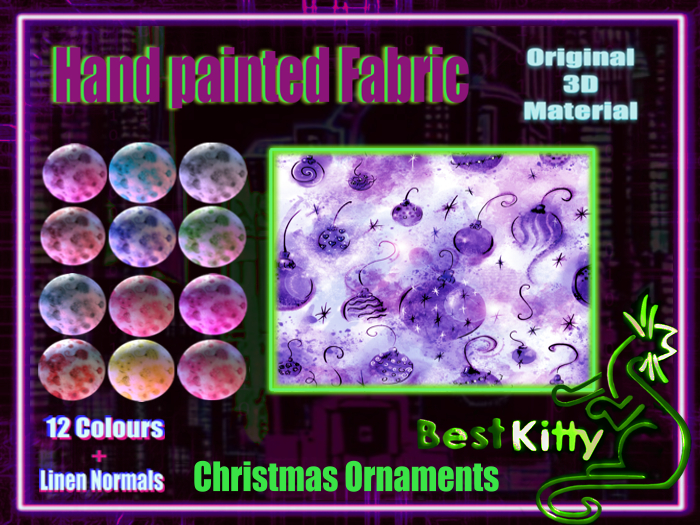 Best Kitty Seamless 3D Textures and Materials: Watercolor Christmas Ornaments