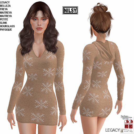 SNOWFLAKE HOODIE DRESS,MESH BODY