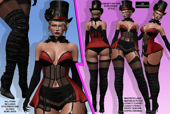 **LINDSEY GISTERE BLACK & RED BURLESQUE STYLE  COMPLET OUTFIT**