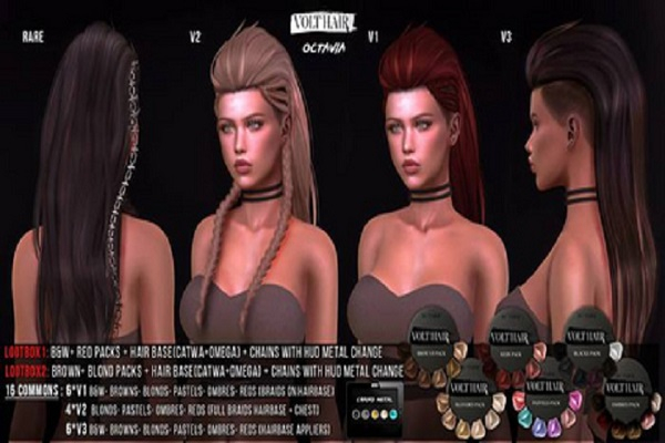 Volthair. Octavia Hair -2 Rare Lootbox + front only huds