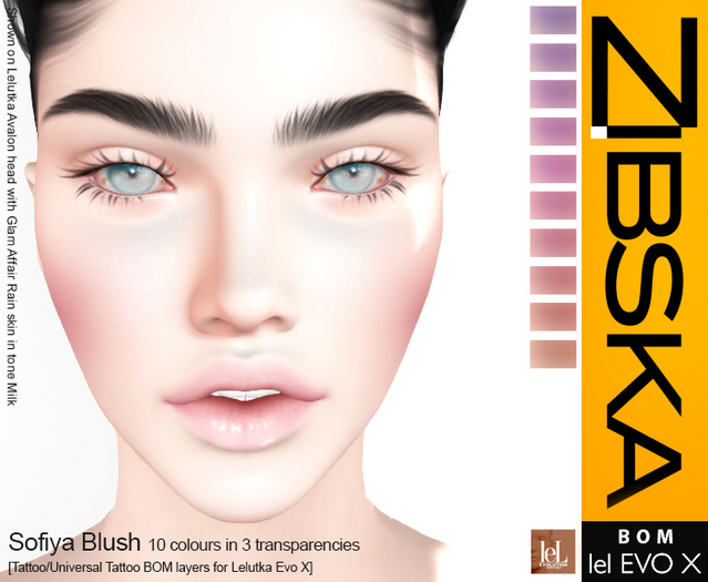 Zibska Evo X ~ Sofiya Blush in 10 colors in 3 transparencies with tattoo and universal tattoo BOM layers