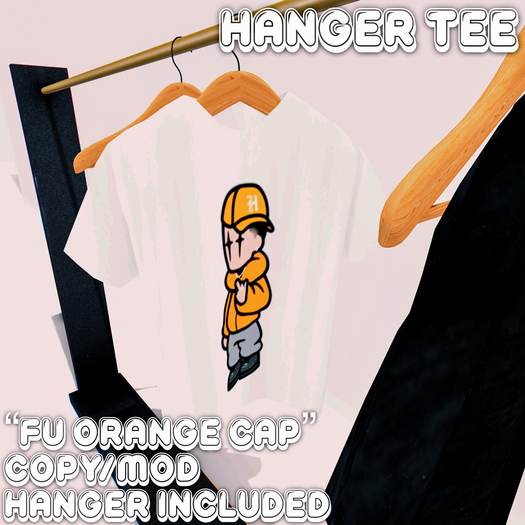 "fu orange cap" white hanger tee