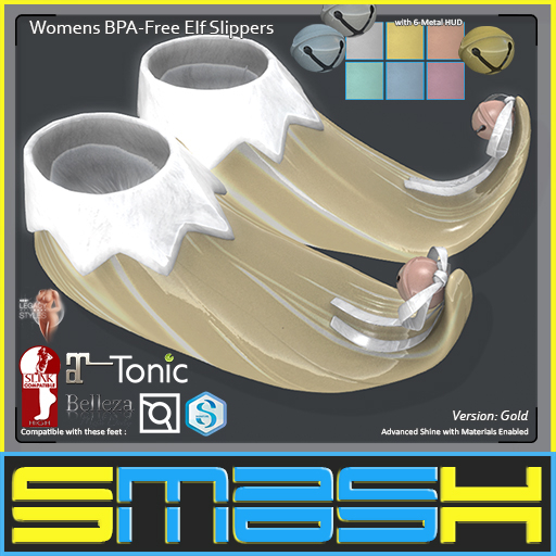 SMASH - Womens BPA-Free Elf Slippers (Gold)