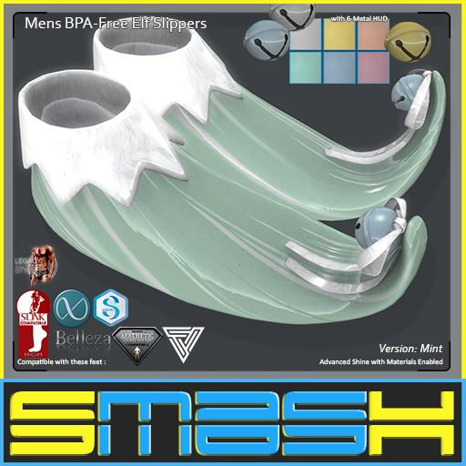 SMASH - Mens BPA-Free Elf Slippers (Mint)