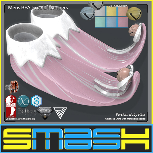 SMASH - Mens BPA-Free Elf Slippers (Baby Pink)