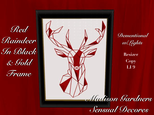 Red Rain deer in Black & Gold Frame