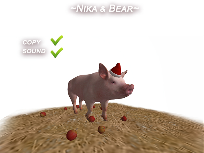 ~Nika & Bear~ Christmas pig on straw with apples( sound)
