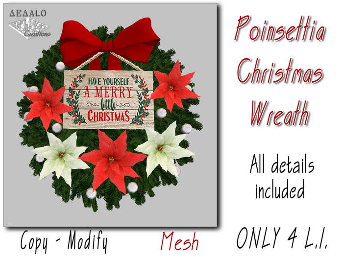 Poinsettia Christmas Wreath - Mesh - * SPECIAL PRICE Merry Christmas Promo *