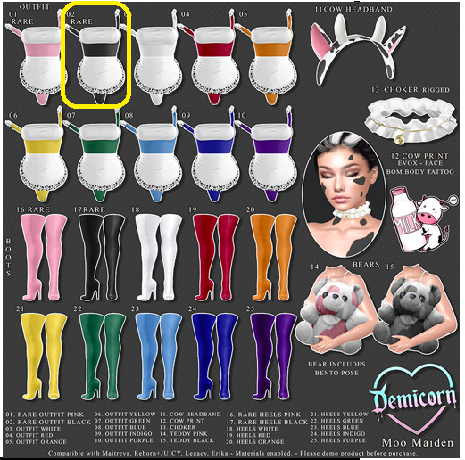 02. RARE - Moo Maiden - OUTFIT BLACK - Demicorn