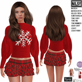 SNOWFLAKE RED TOP AND FRILLY TARTAN SKIRT