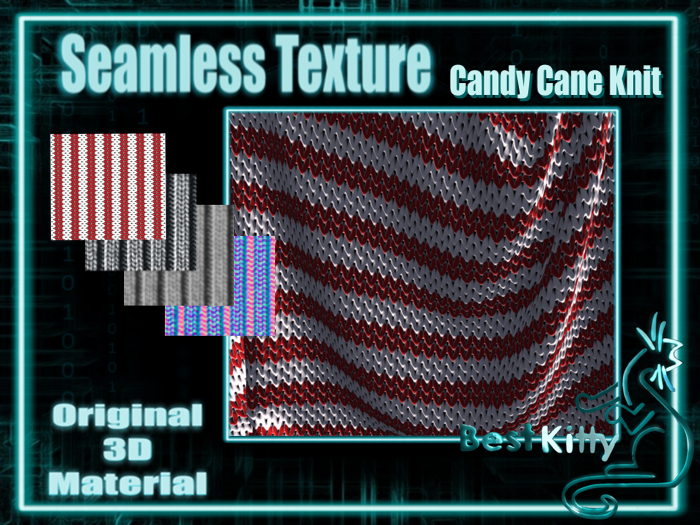 Best Kitty Seamless 3D Textures and Materials: Candy Cane Knitting