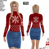 CHRISTMAS SWEATER&JEAN BUTTONED SKIRT,MESH BODY