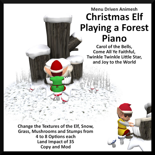 Menu Driven Animesh Christmas Elf Playing a Forest Piano