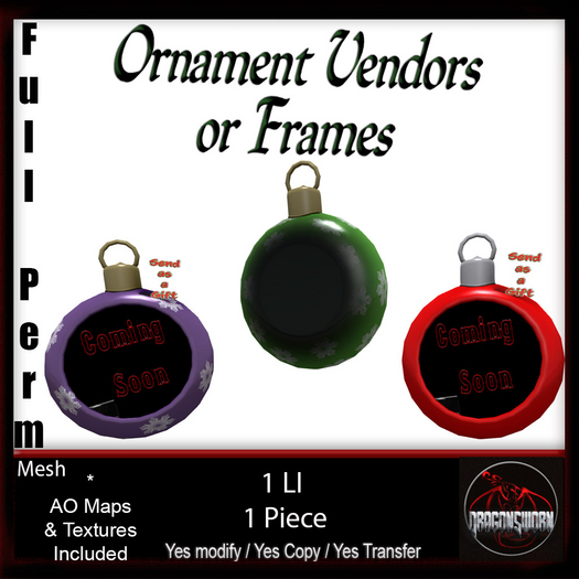 Full Perm Ornament Vendor or Frame