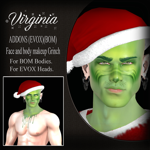 :::VIRGINIA:::Face and body makeup Grinch(Male)