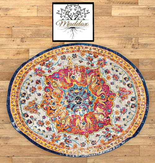 Maddox - Round Rug-Multi-cream&orange