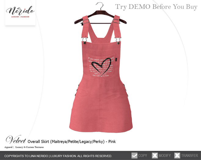 ~Nerido~Velvet Overall Skirt-Pink