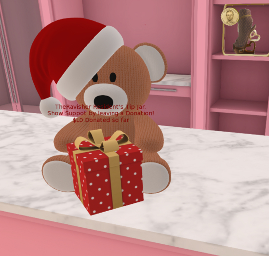 WQ-xmas teddy stuffie donation jar