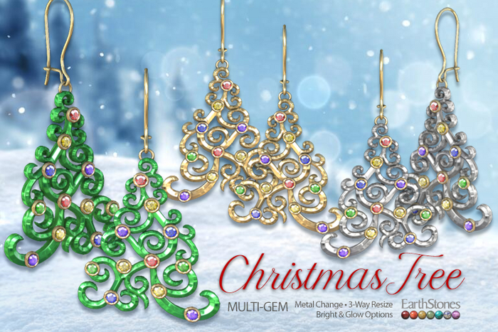 EarthStones Christmas Tree Earrings ~ Multi-Gem